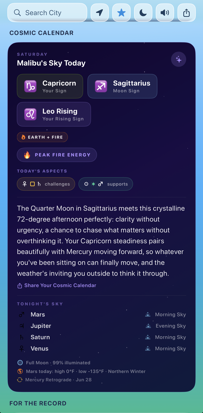Cosmic calendar of upcoming celestial events