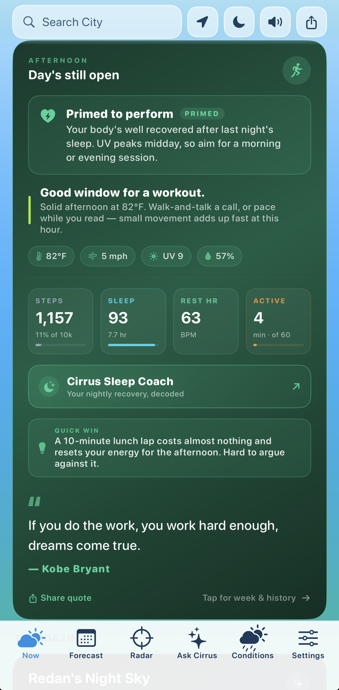 Health home with steps, sleep, heart rate and recovery rings